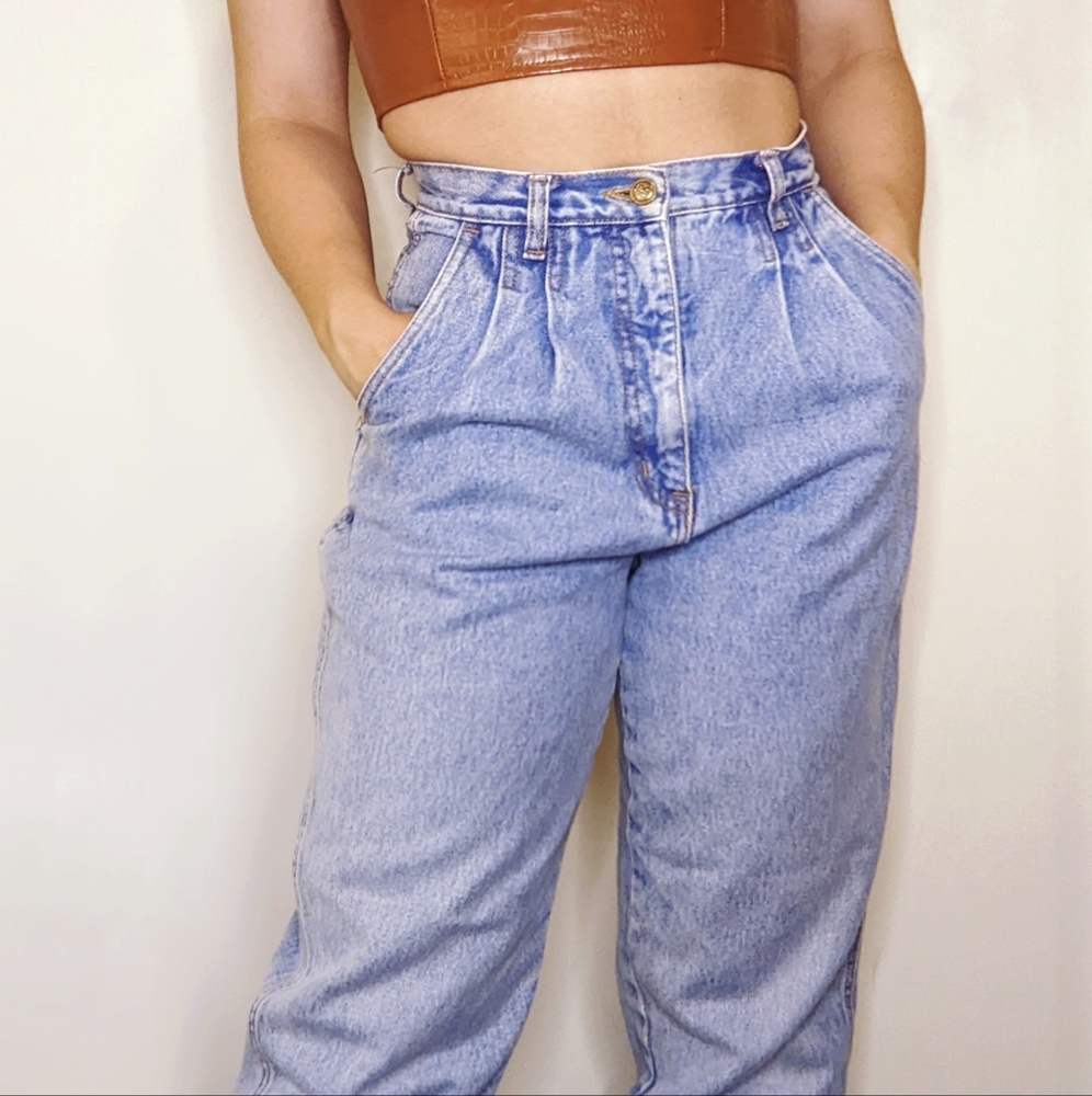 Vintage Pleated Mom Jeans 100% Cotton